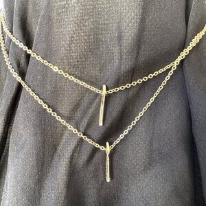 Women's 2 Layer Goldtone Bar Pendant Chain Statement Necklace 20" NEW